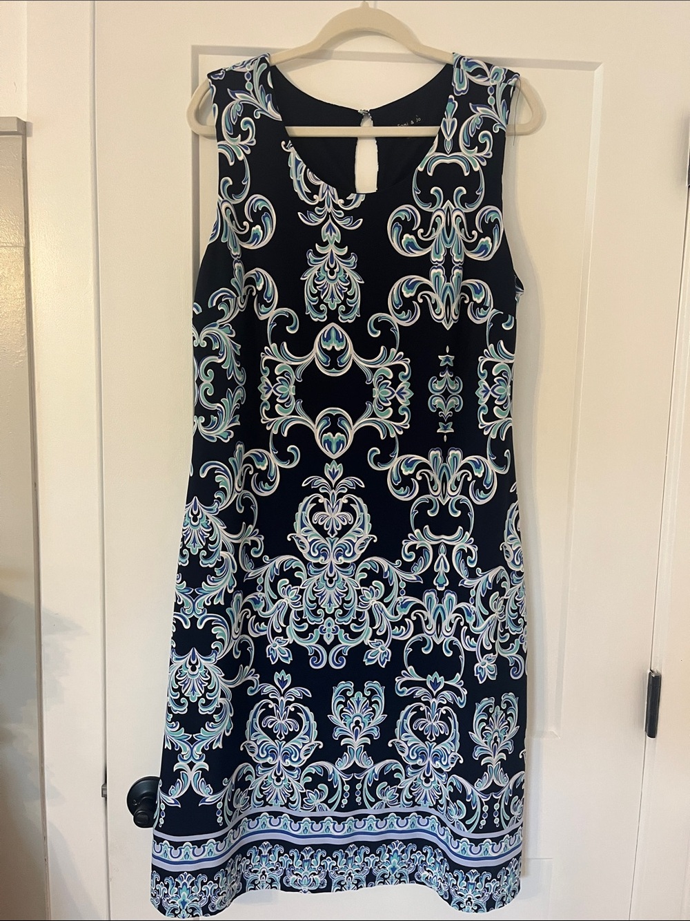 Sami & Jo Navy Midi Dress with White and Light Blue Scroll Print